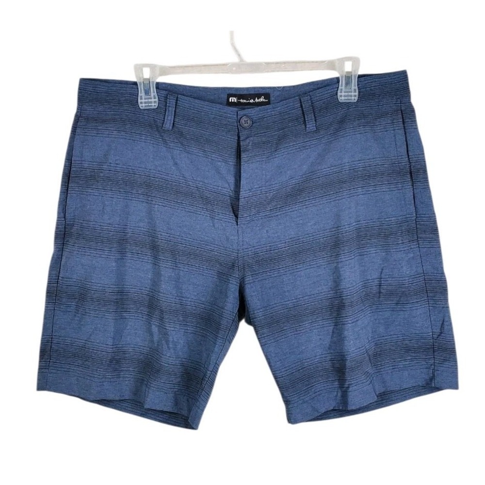 Travis Mathew Golf Chino Shorts Mens 40 Blue Black Pin Stripe Stretch (41x8.5)